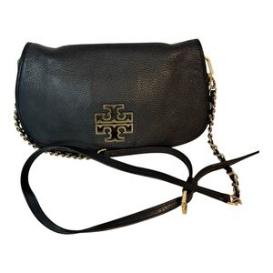 Tory Burch Britten Leather Convertible Flap Crossbody Shoulder Chain Strap